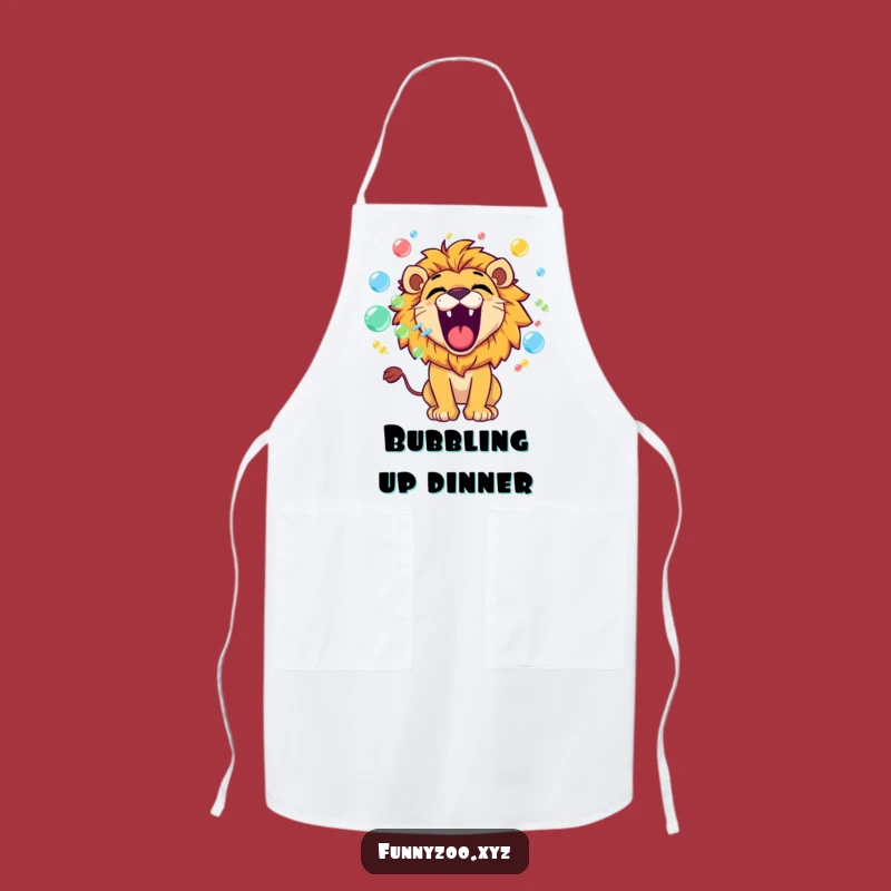 Funny Lion Bubbles Apron: Playful Roar Kitchen Wear, Great Funny Gift