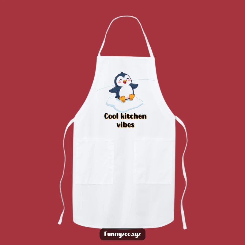 Funny Penguin Sliding Apron - Winter Kitchen Cartoon Fun, Chef's Gift
