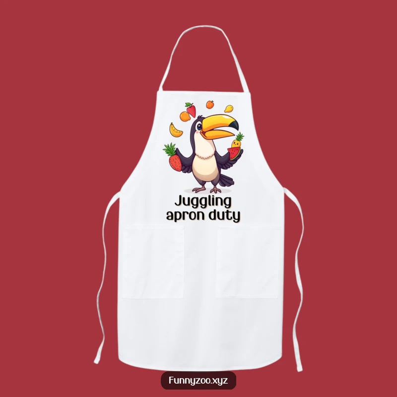 Funny Toucan Juggler Apron: Chef Bird with Fruits, Kitchen Funny Gift