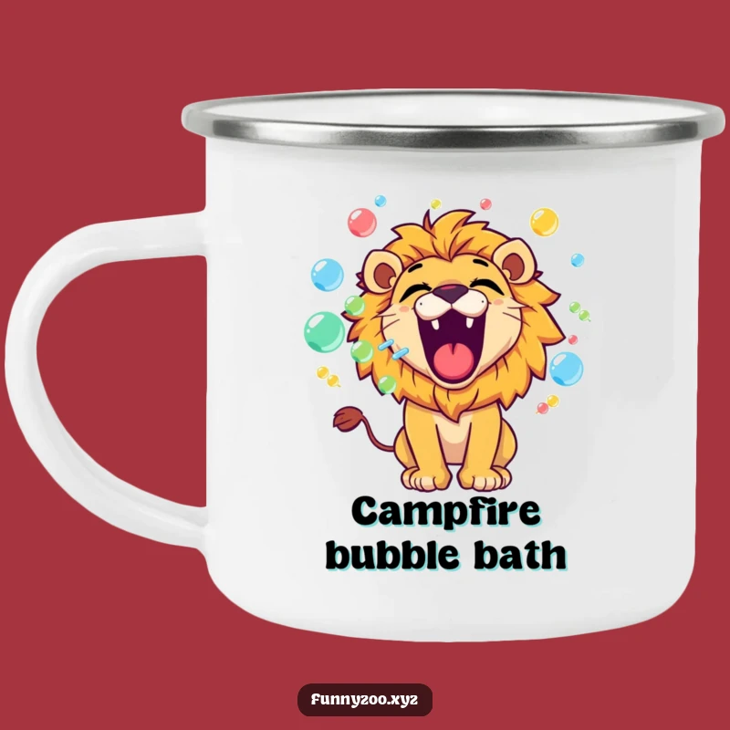 Funny Lion Bubbles Camping Mug: Playful Roar Enamel Cup, Perfect Whimsical Gift