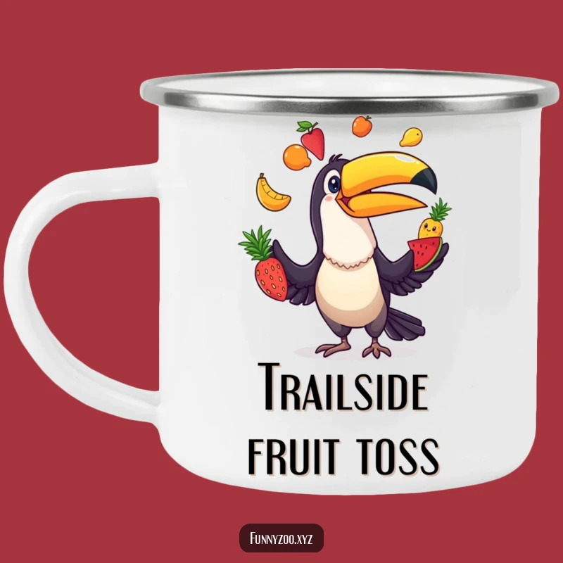 Funny Toucan Juggler Camping Mug: Outdoor Fruit Bird, Hilarious Gift