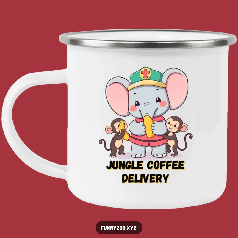 Funny Elephant Zookeeper Camping Mug: Outdoor Adventure with Monkey Banana!