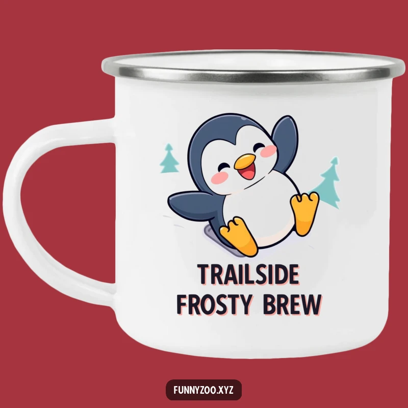 Funny Penguin Sliding Camping Mug: Snow Bird Enamel Cup, Perfect Winter Gift