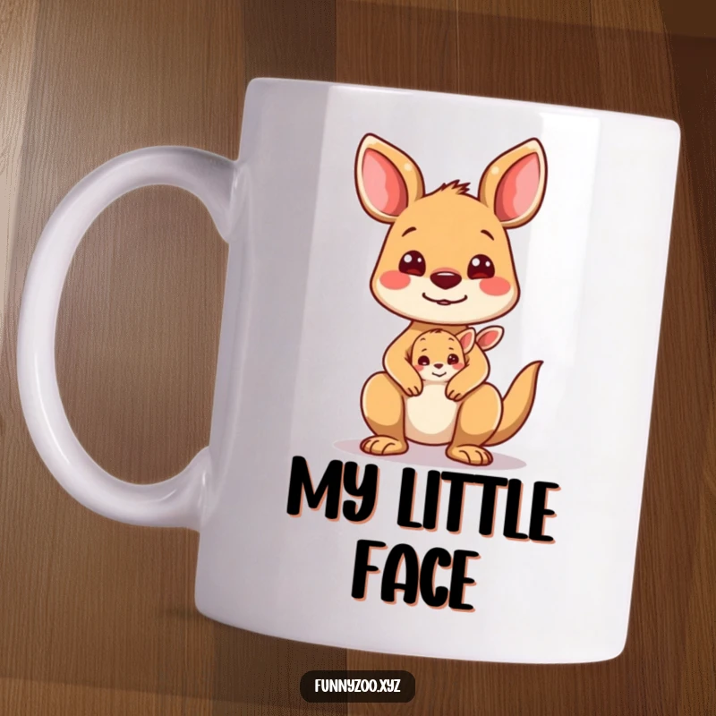 Funny Kangaroo Joey Mug: Silly kangaroo mom and joey making funny faces at the viewer.
