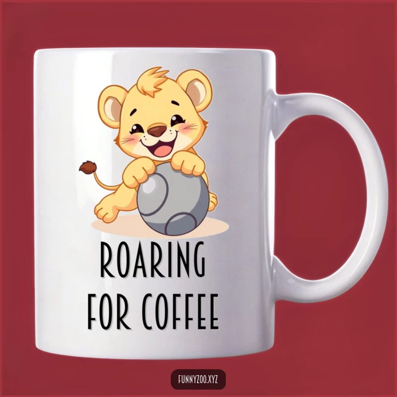Funny Lion Cub Pouncing Mug, Playful Big Cat Gift, Perfect Energetic Coffee Cup