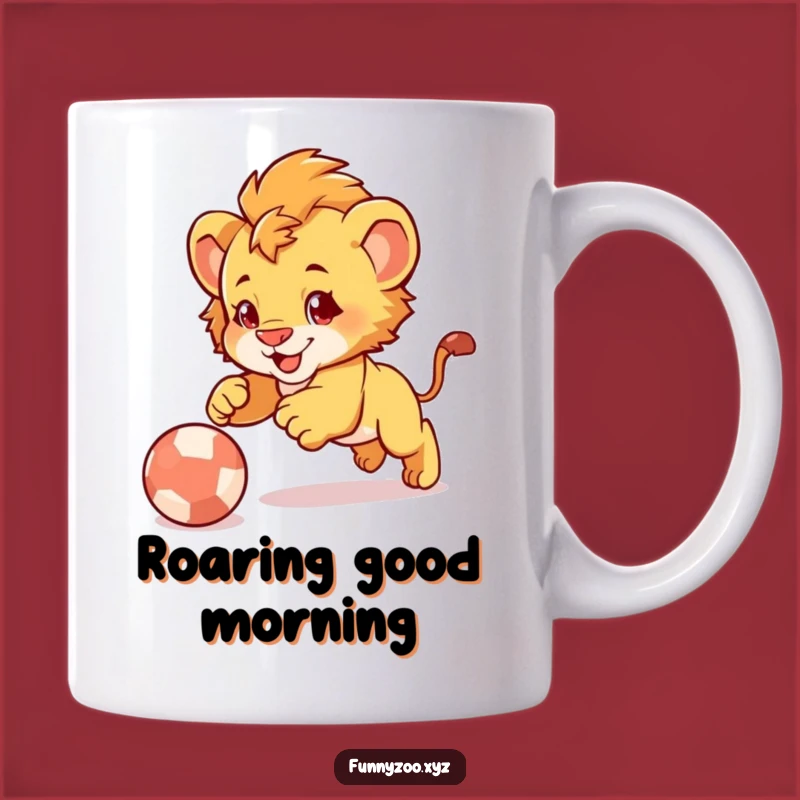 Funny Lion Cub Pounce Mug: Playful Cub with Ball, Perfect Funny Gift