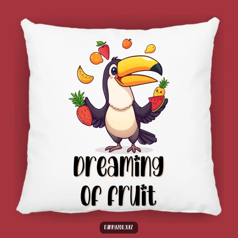 Funny Toucan Juggler Pillow: Cozy Fruit Juggling Bird, Decorative Funny Gift
