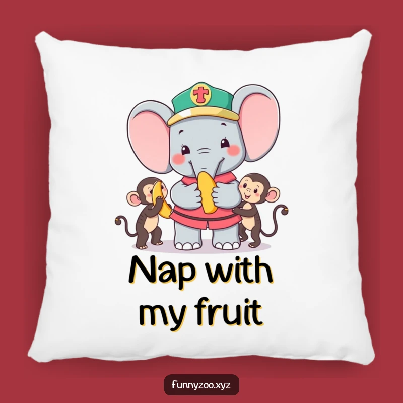 Funny Elephant Zookeeper Pillow: Cute & Comfy Monkey Banana Decor!