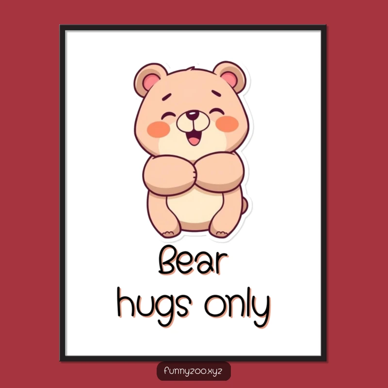 Funny Cheerful Bear Hug Digital Art: Instant Happy Bear Print, Perfect Funny Gift
