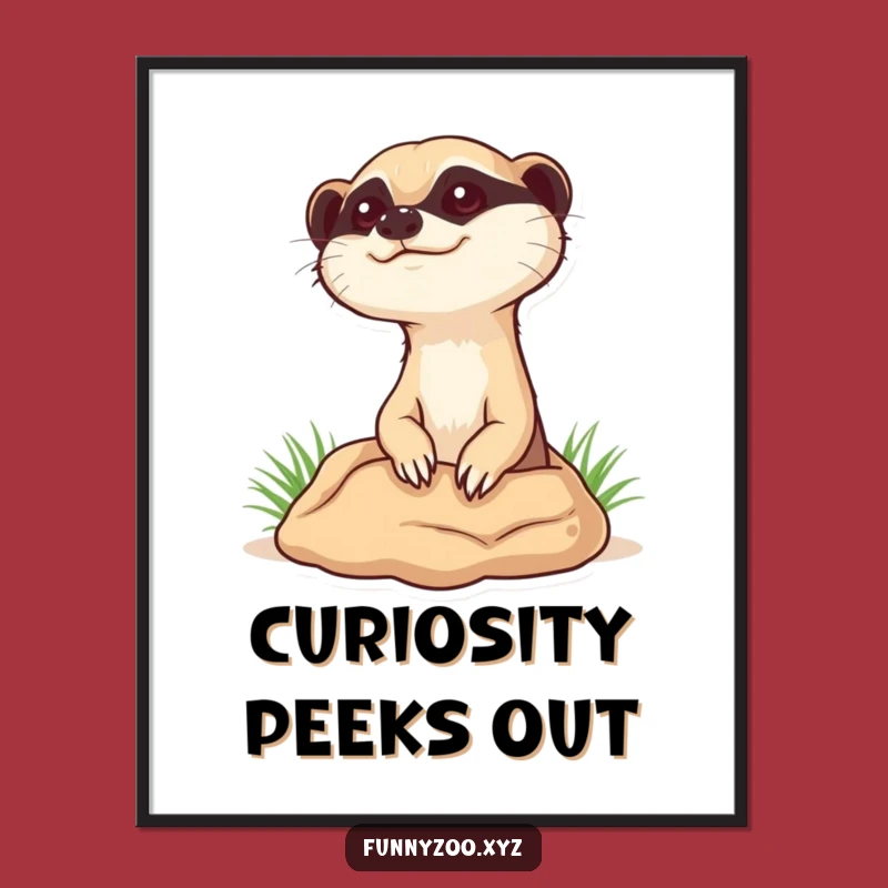 Funny Curious Meerkat Digital Art: Instant Peeking Animal Print, Perfect Funny Gift