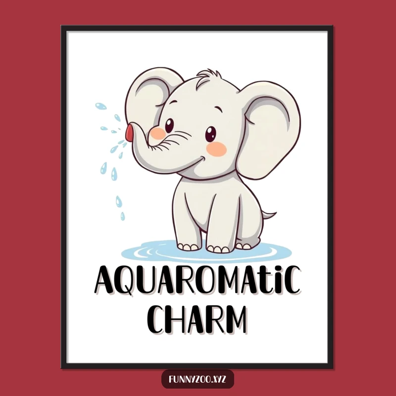 Funny Elephant Digital Art: Playful Water Spray Printable, Instant Humorous Decor