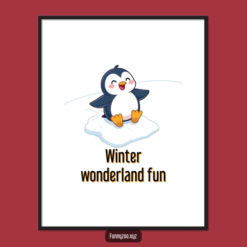 Funny Penguin Sliding Digital Art - Instant Winter Joy, Wall Decor Gift