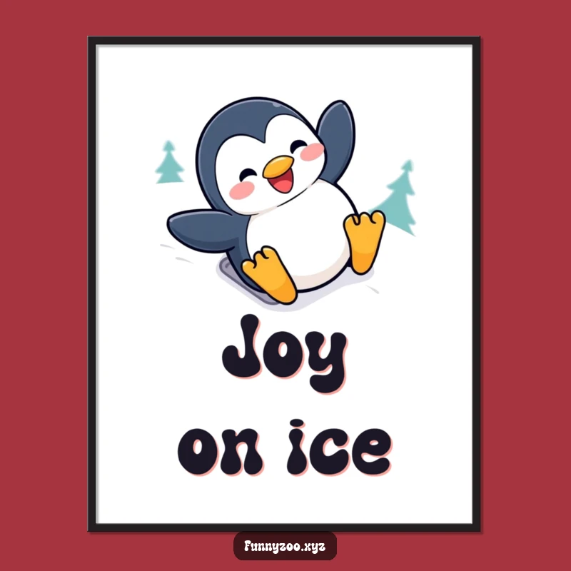 Funny Penguin Sliding Digital Print: Joyful Snow Bird Art, Instant Funny Gift