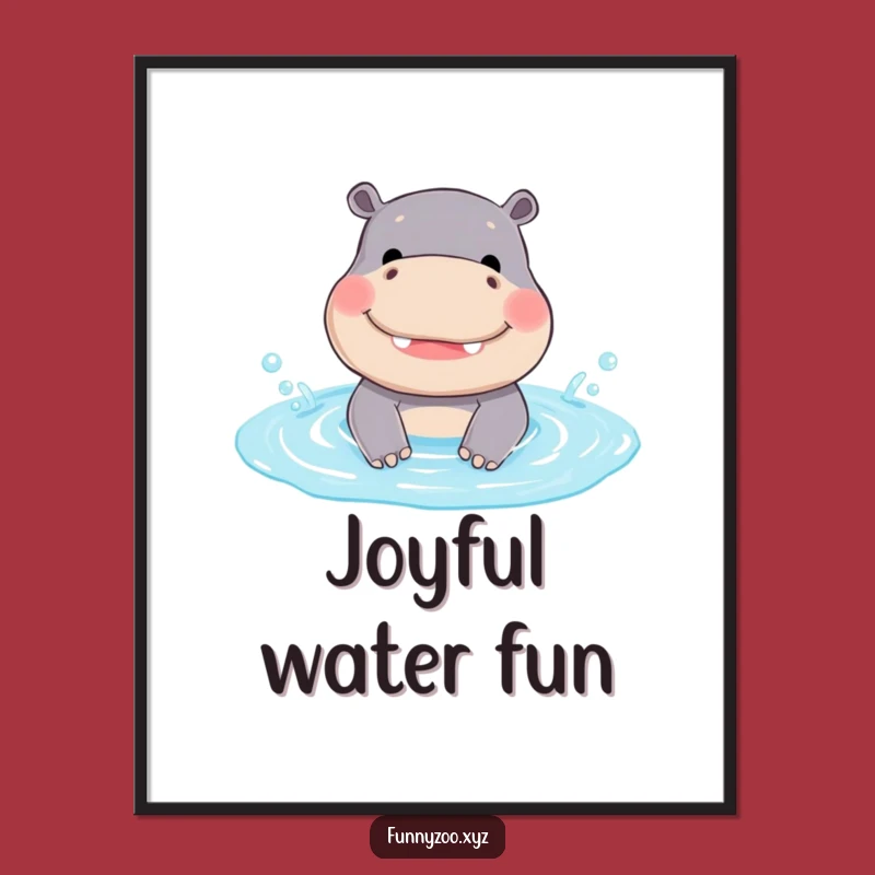 Funny Hippo Splash Digital Art - Instant Cheerful Animal Download