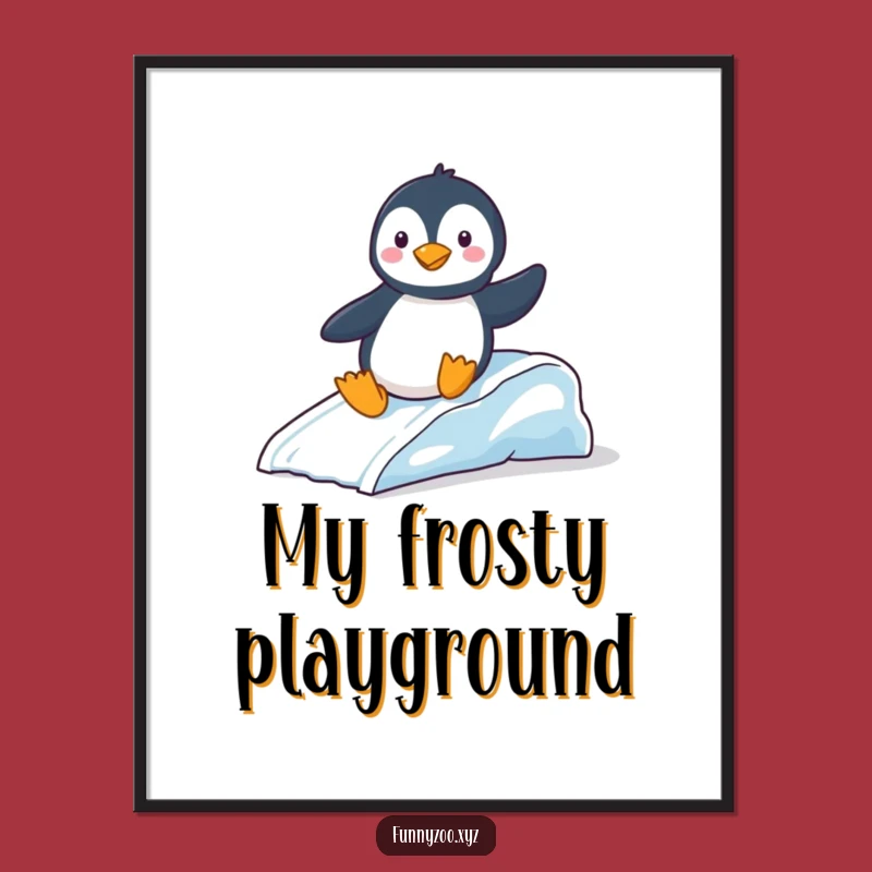Funny Penguin Slide Digital Art: Instant Winter Joy for Your Walls!