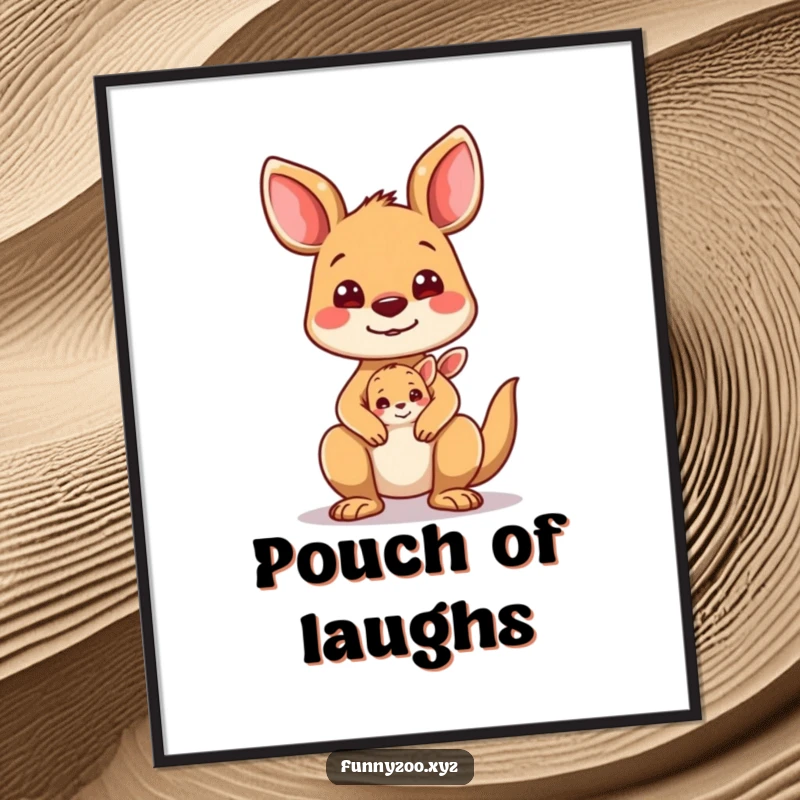 Funny Kangaroo Digital Art: A silly kangaroo and joey peeking out, making funny faces.