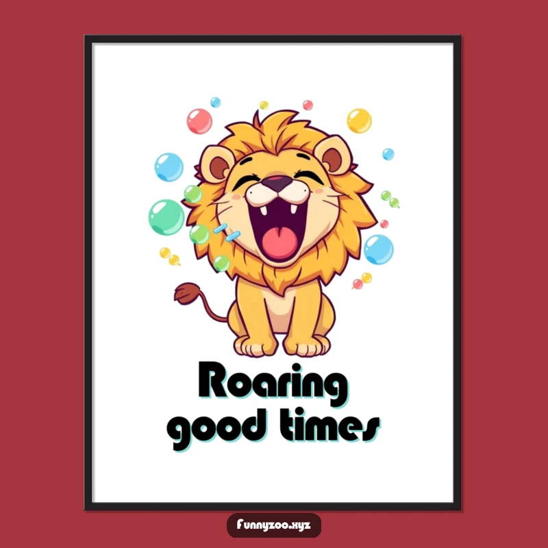 Funny Lion Bubbles Digital Print: Playful Roar Art, Instant Funny Gift