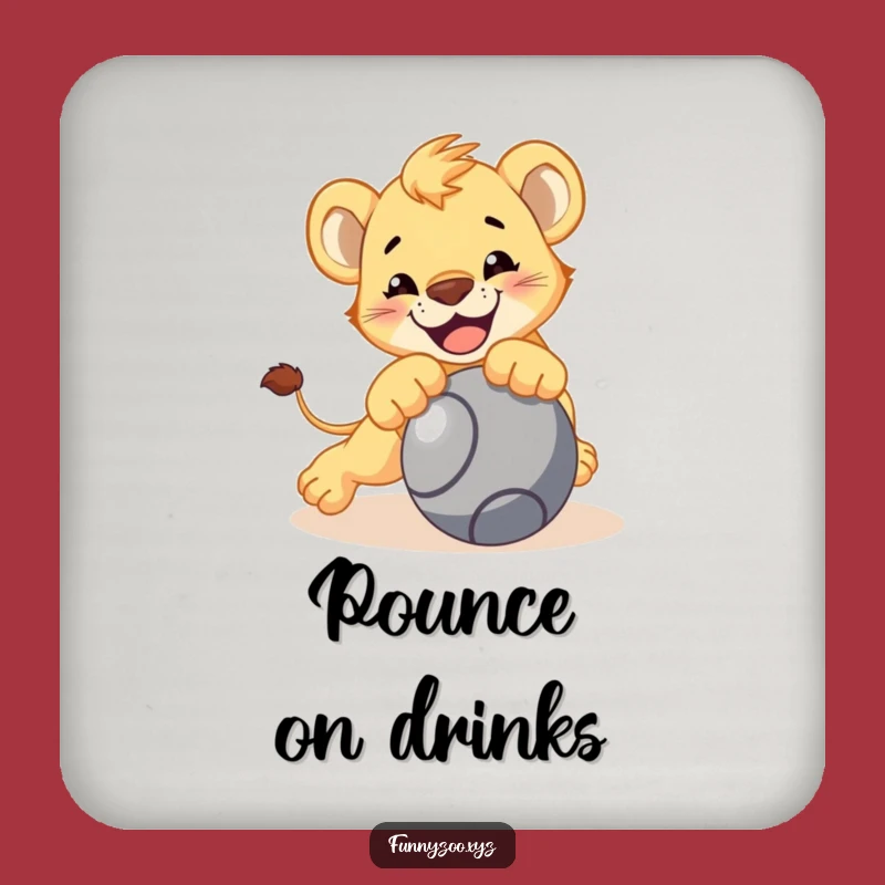 Funny Lion Cub Pouncing Coaster, Playful Drink Protector, Unique Funny Gift