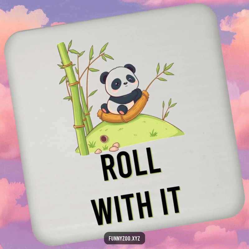 Funny Panda Coasters: A panda humorously rolling inside a bamboo stalk, protecting tables.