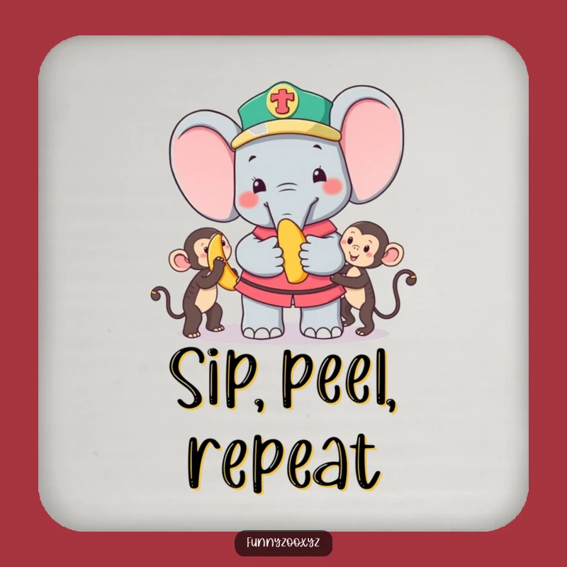 Funny Elephant Zookeeper Coaster: Protects Surfaces with Monkey Banana Humor!