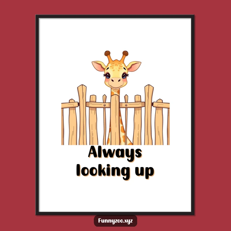 Funny Giraffe Over Fence Poster - Joyful Animal Art Print Gift