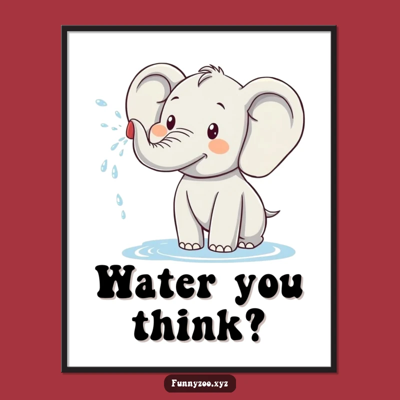 Funny Elephant Poster: Playful Water Spray Art Print, Ideal Humorous Wall Decor