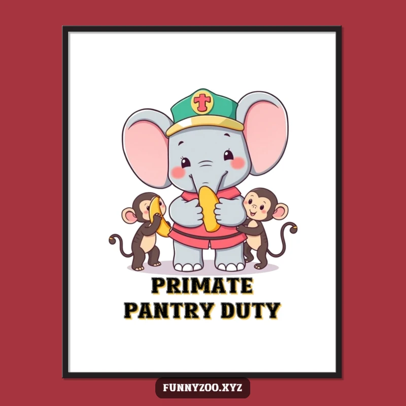 Funny Elephant Zookeeper Poster: Hilarious Zoo Art Print for Monkey Fans!