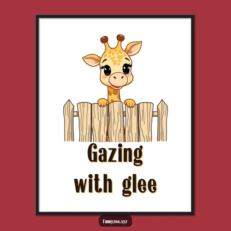 Funny Giraffe Fence Poster: High-Spirited Amusement Art Print!