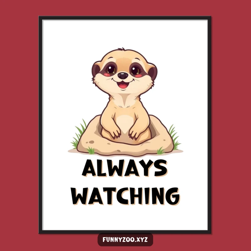 Funny Meerkat Burrow Art Poster: Joyful Character Illustration for Wall Decor Gift