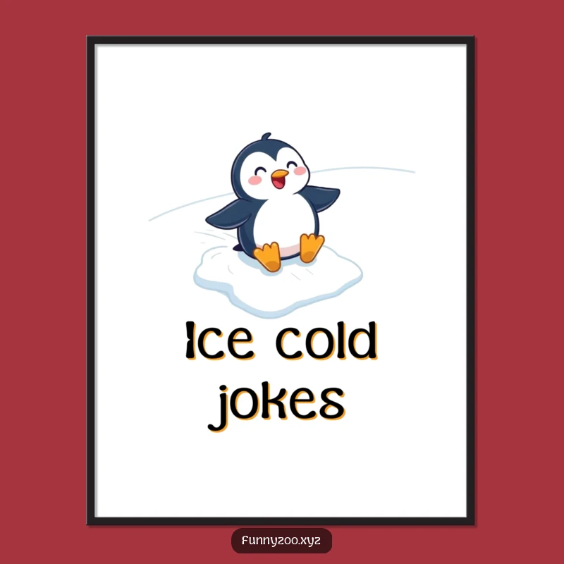 Funny Penguin Sliding Poster - Cool Cartoon Wall Art, Winter Decor Gift
