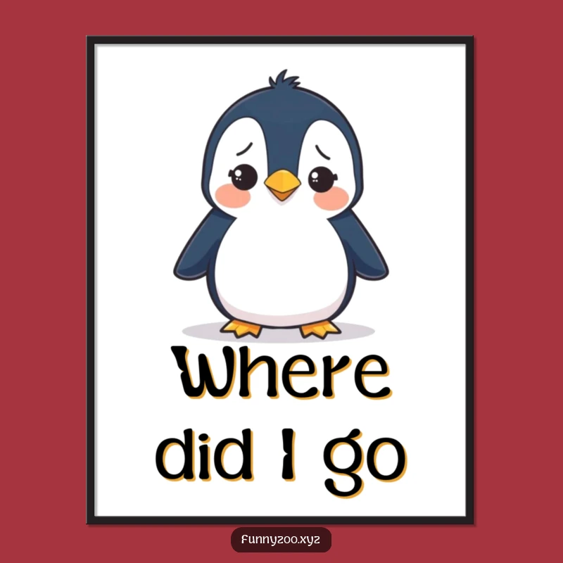 Funny Penguin Waddling Poster - Silly Bird Art Print Gift