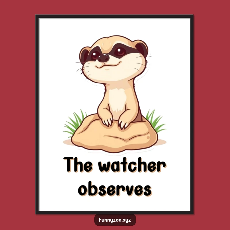Funny Curious Meerkat Poster: Peeking Animal Art Print, Quirky Wall Decor Funny Gift