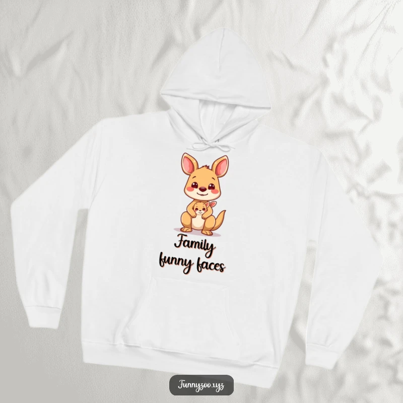 Funny Kangaroo Hoodie: A kangaroo with her joey making comical faces from the pouch.