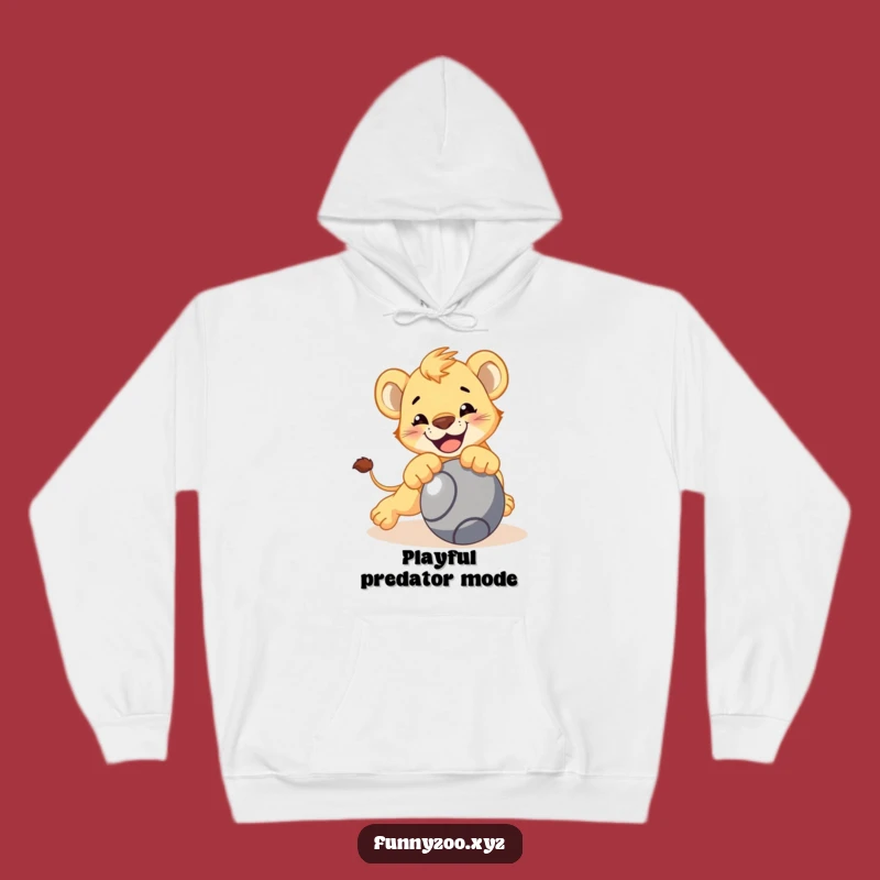 Funny Lion Cub Pouncing Hoodie, Cozy Playful Big Cat Sweatshirt, Perfect Funny Gift