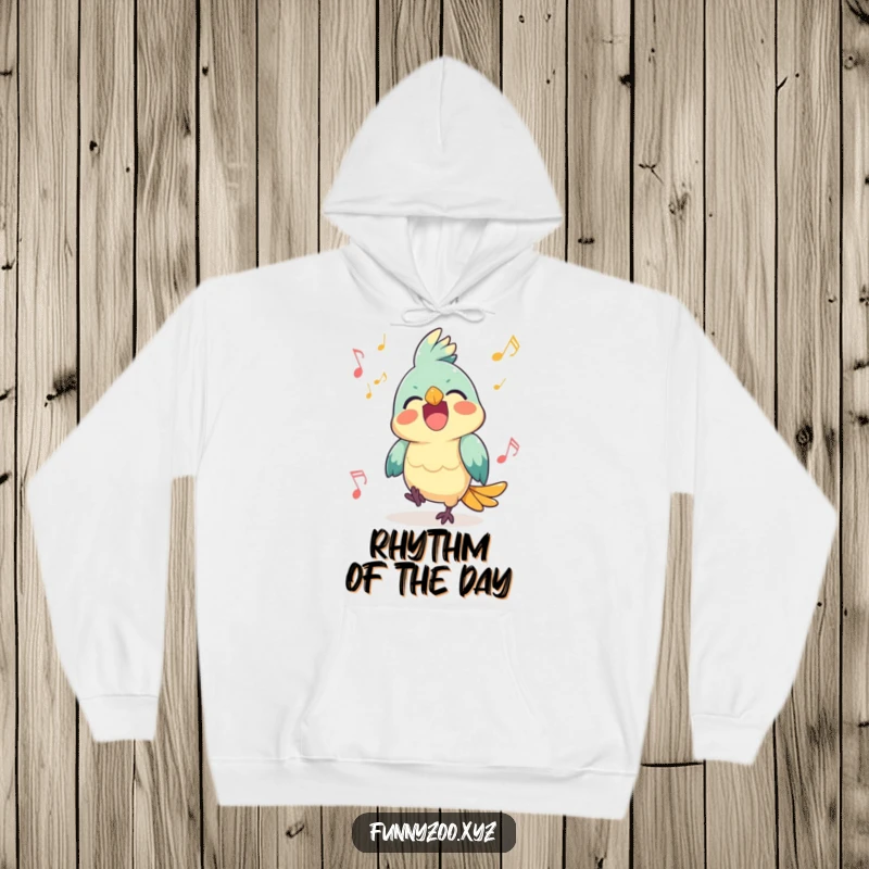 Funny Parrot Hoodie: A happy parrot squawking with joy amidst a swirl of musical notes.