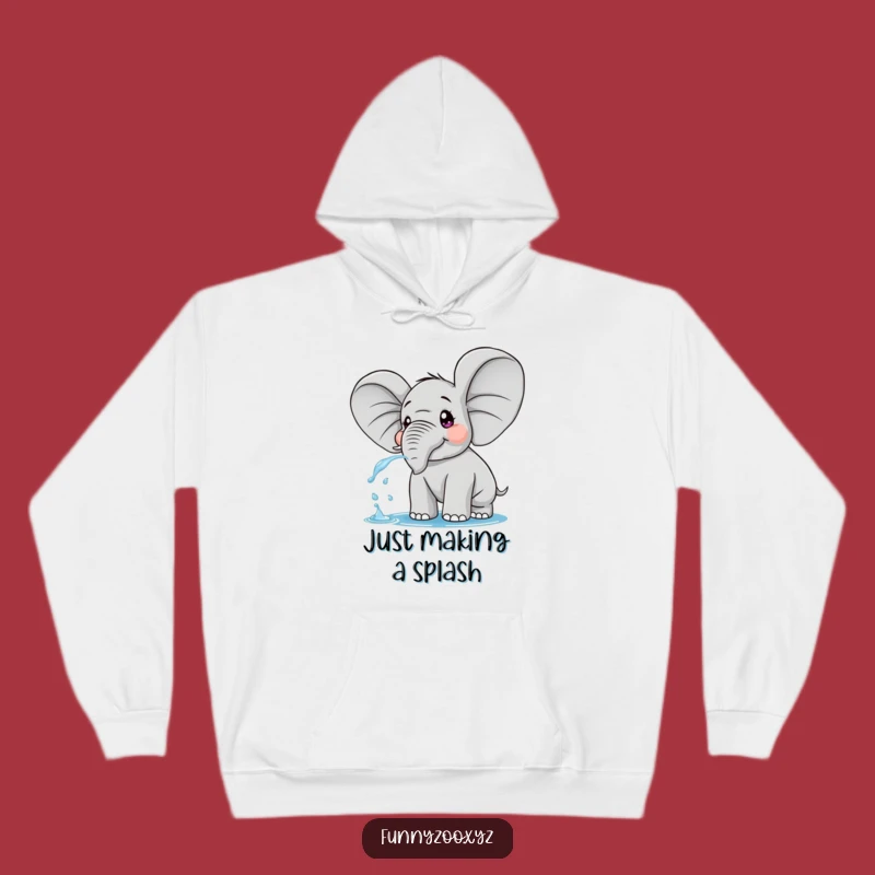 Stay warm and whimsical in this funny hoodie! It showcases a surprised elephant with enormous ears, playfully spraying water, perfect for cozy laughs.