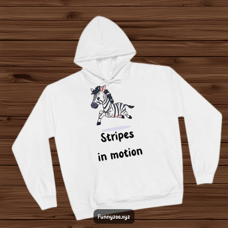 Funny hoodie featuring a playful zebra galloping with legs kicking, offering warmth and a vibrant dose of energetic fun.