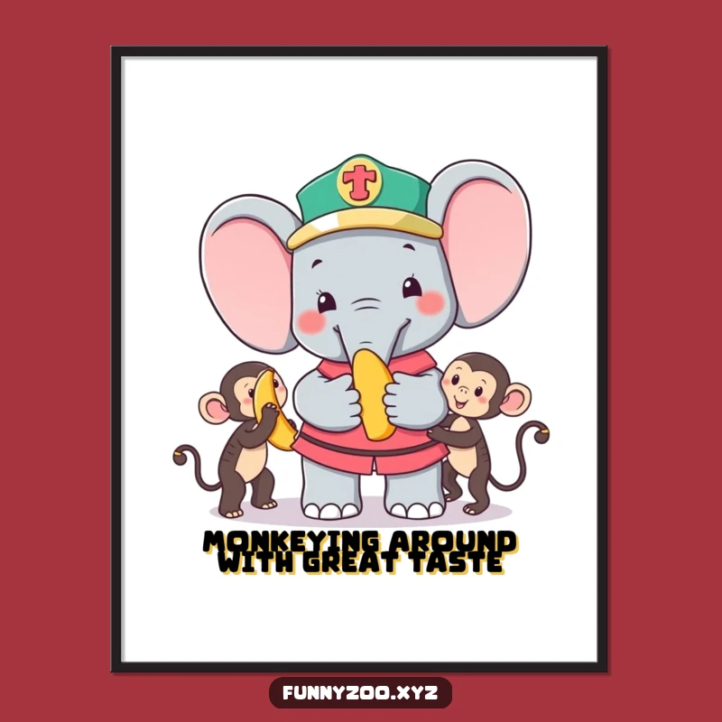 Funny Free Printable Wall Art: Elephant Zookeeper and Monkey Banana Downloadable Art