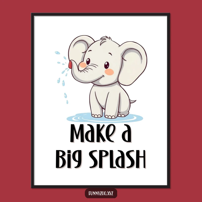 Funny Free Printable Wall Art: Happy Elephant Spraying Water Downloadable