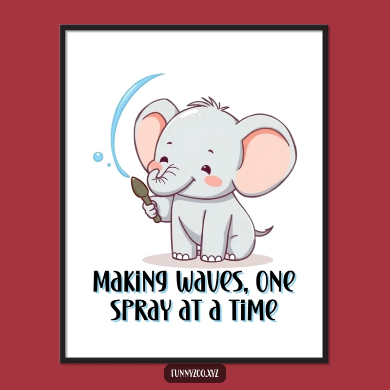 Funny Free Printable Wall Art: Joyful Elephant Water Spray, Playful Downloadable Decor
