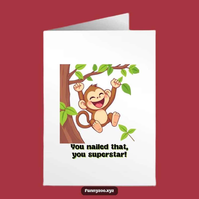 Free Printable Congrats Card: Laughing Monkey Swinging Funny Downloadable Gift