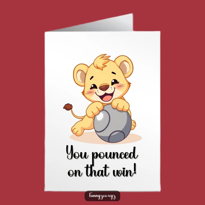 Free Printable Lion Cub Congratulations Card: Humorous Downloadable Greeting for Big Wins