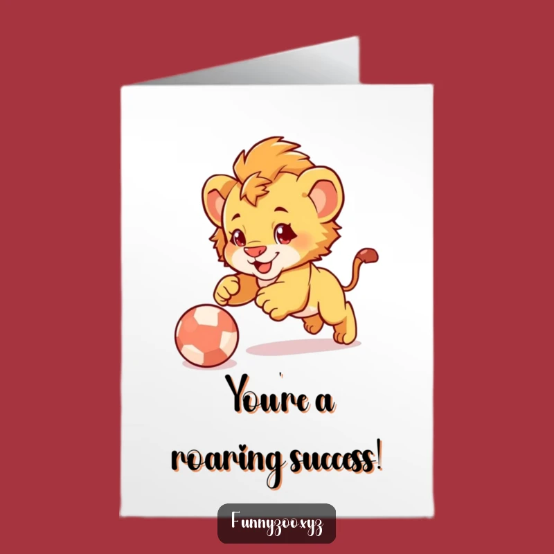 Free Printable Congrats Card: Lion Cub Pounce - Joyful Downloadable Greeting!