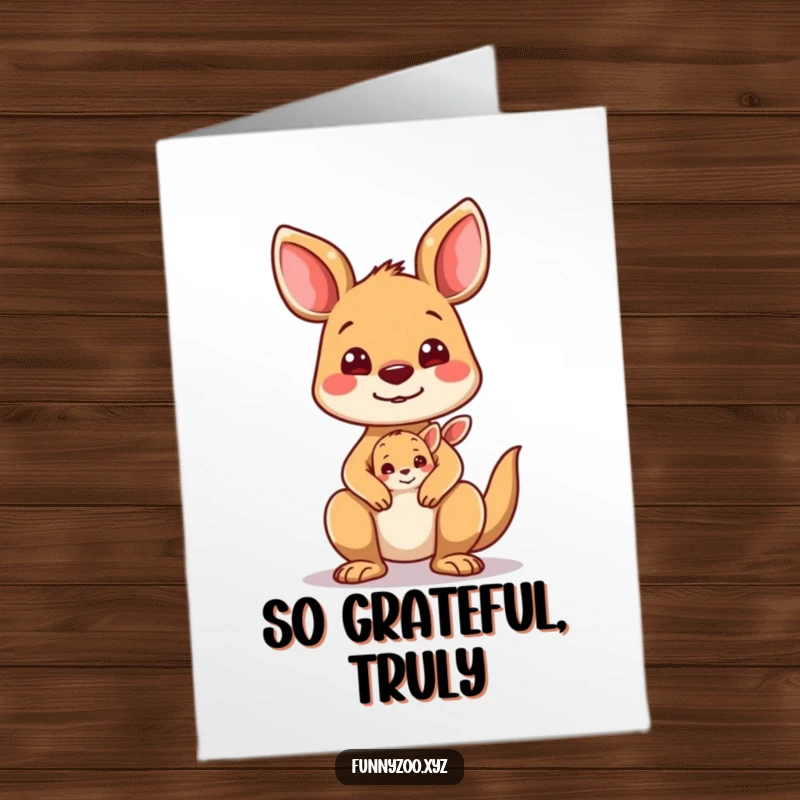 Funny Free Printable Thank You Card: Silly Kangaroo Carrying a Joey, Both Making Funny Faces