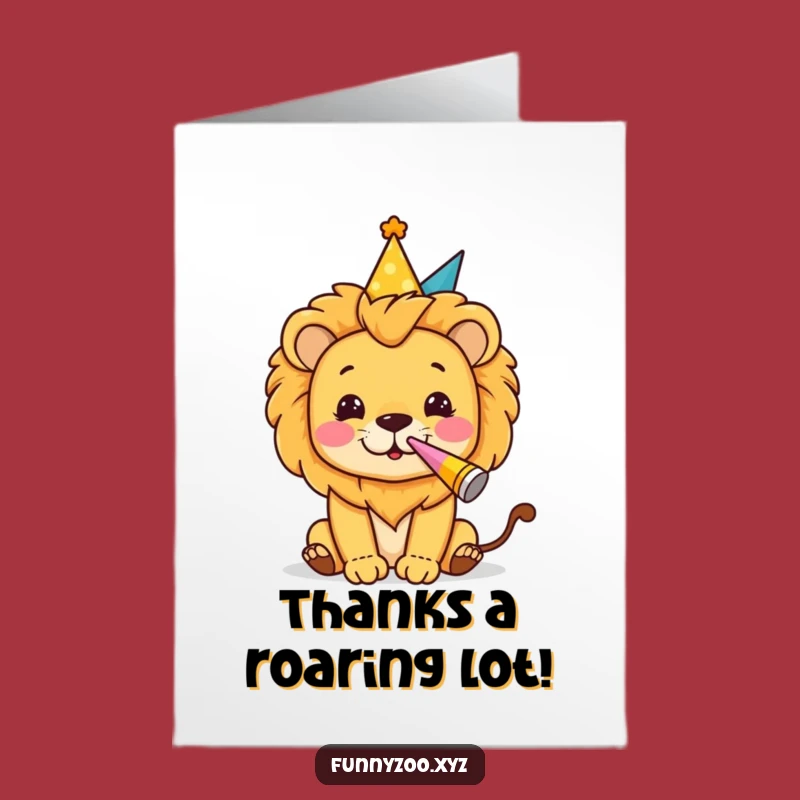 Free Printable Thank You Card: Lion Party Horn, Downloadable Gratitude Gift