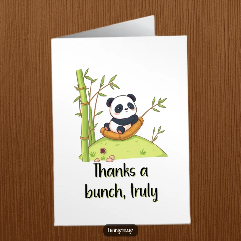 Funny Free Printable Thank You Card: Panda Rolling Downhill in a Bamboo Stalk, Looking Curious