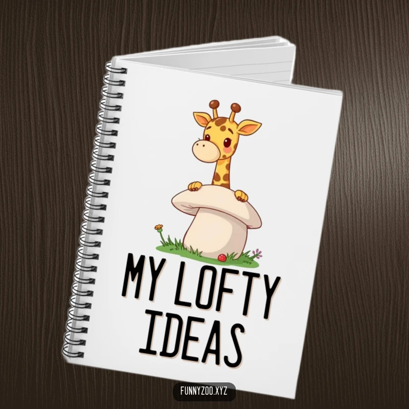 Funny Giraffe Mushroom Notebook a cheerful giraffe peeks over a giant mushroom, perfect for jotting down whimsical ideas in this humorous journal.