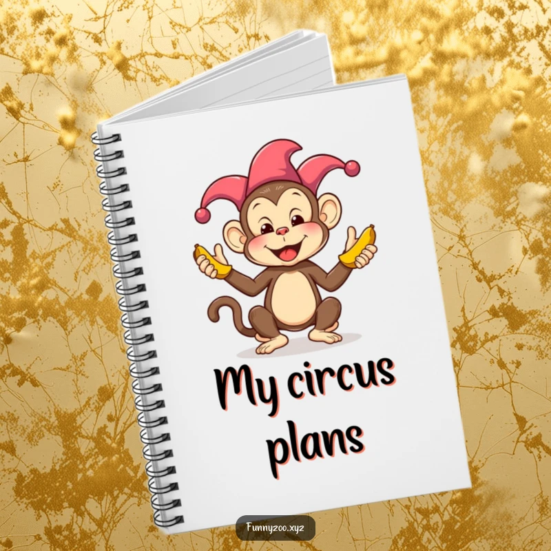 Funny Monkey Juggling Bananas Notebook: A funny jester monkey juggling bananas on the cover of a notebook, perfect for journaling.