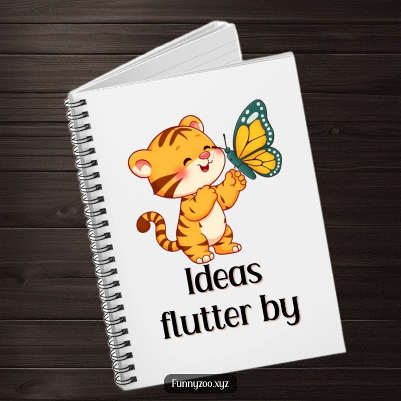 Funny Tiger Notebook: A tiger batting at a butterfly, perfect for jotting playful notes.