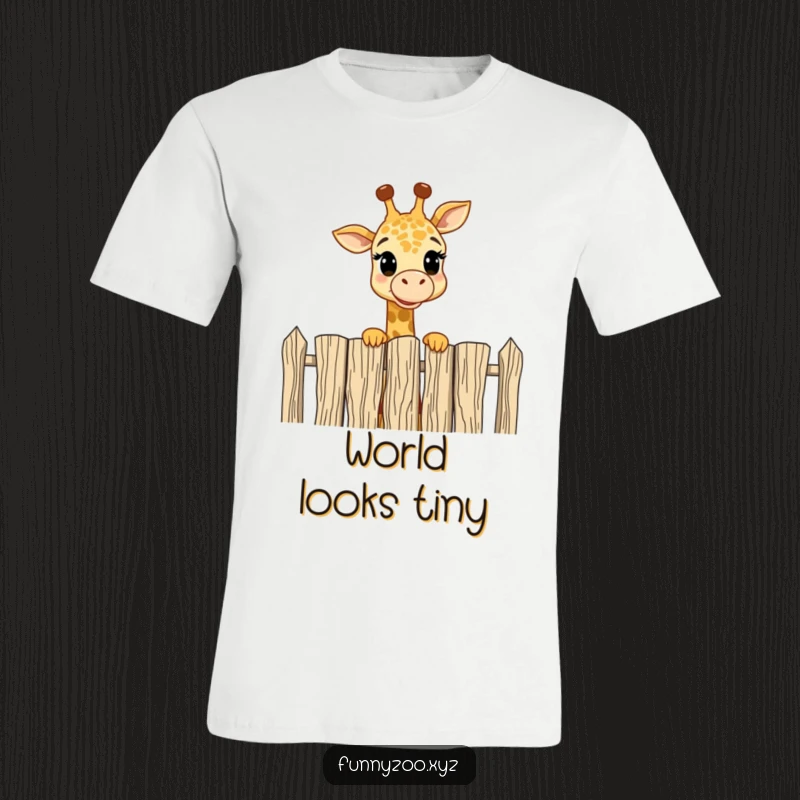 Funny T-Shirt: Amusing giraffe curiously peeking over a tall fence, capturing a moment of lighthearted observation.